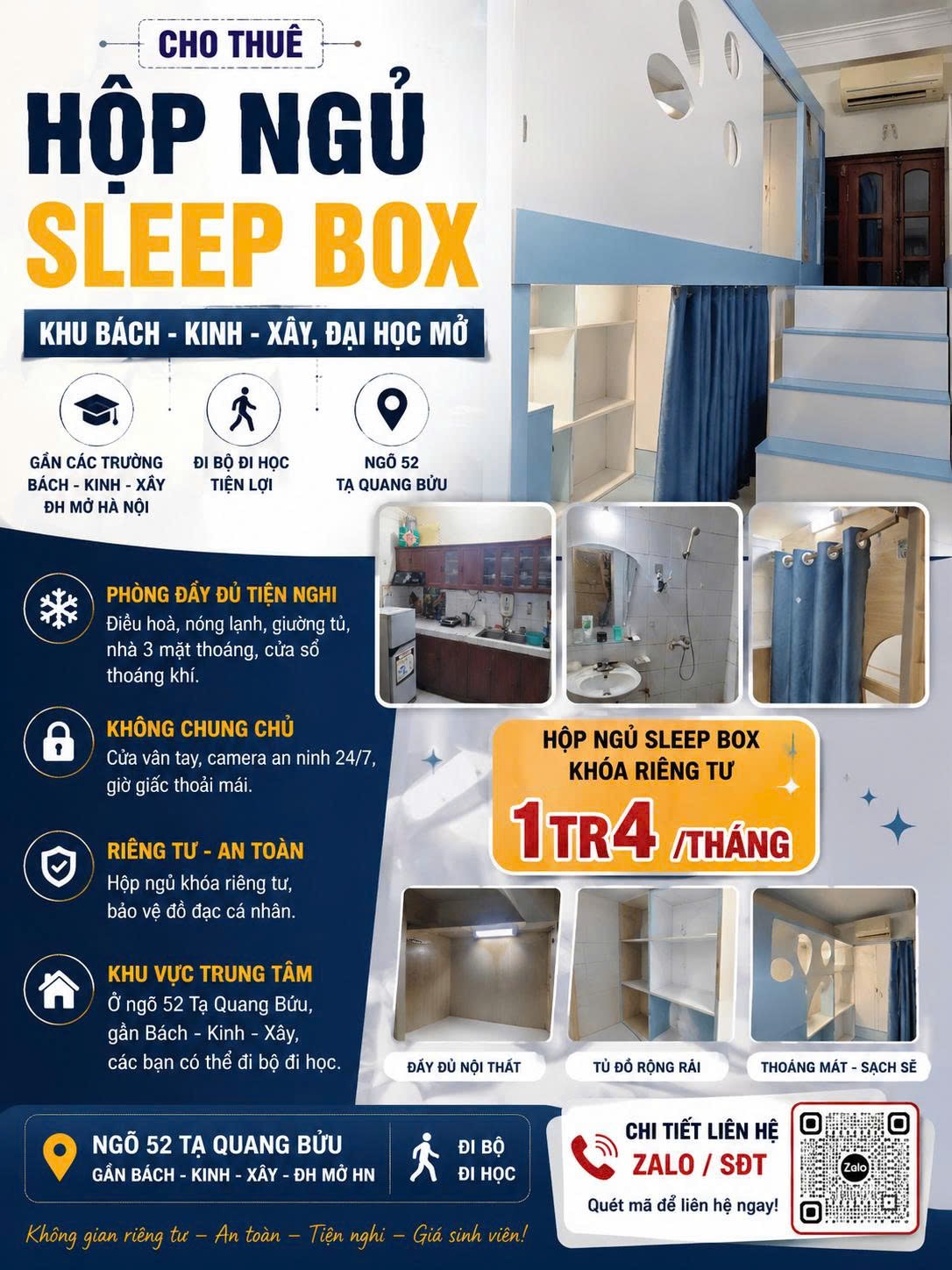 Cho thuê hộp ngủ sleep box tại Bạch Mai, Hà Nội